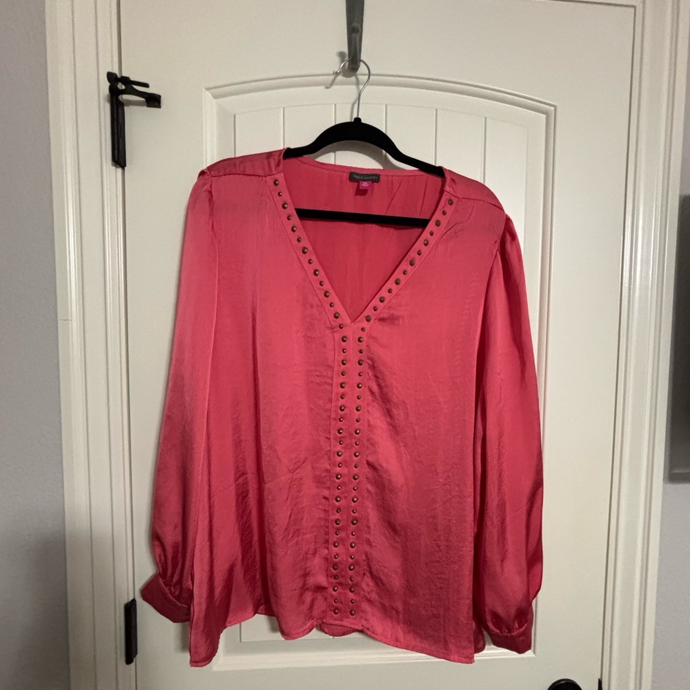 Vince Camuto Coral V-Neck Blouse with Stud Accents